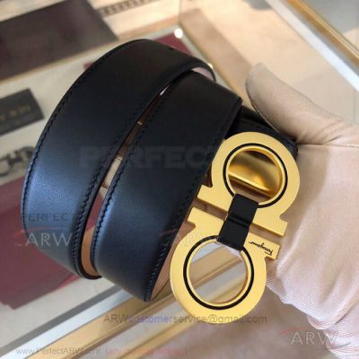 AAA Replica Salvatore Ferragamo Men's Yellow Gold Double Gancini Leather Belt